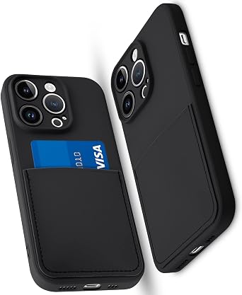 Silicone Wallet Phone Case for iPhone 14 Pro 6.1 Inch with Credit Card Holder Pocket, Full-Body Bumper Protection Camera Protect Case Black