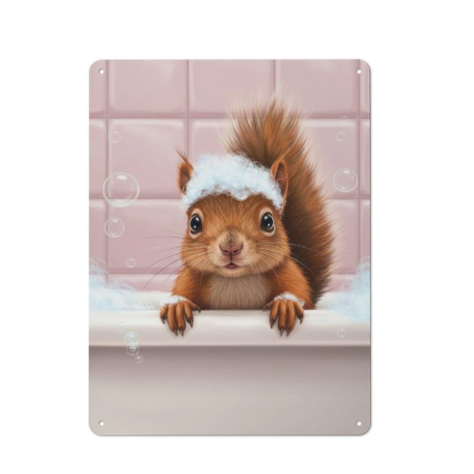 Junmoney Style-4 40X30cm Retro Metal Sign With Squirrel In Bathtub With Bubbles For Home Office Or Studio, Suited To Wall Displays In Home Offices And Studios