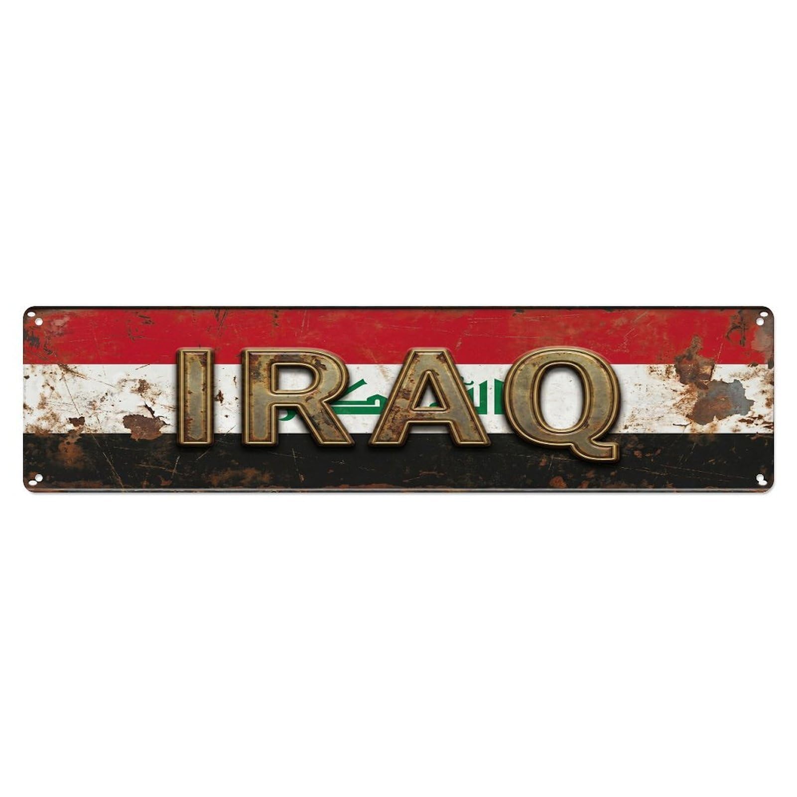 Olhnbad 4X16inch(10X40cm) Vintage Iraq Flag Pattern Metal Tin Sign