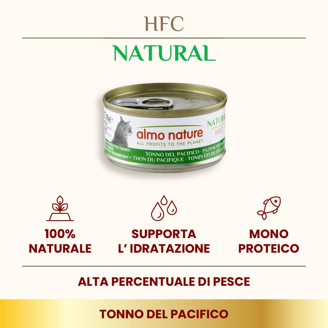 Almo Nature HFC Natural Alimento Umido per Gatti - Tonno Del Pacifico - Confezione da 420 g (6 x 70 g)
