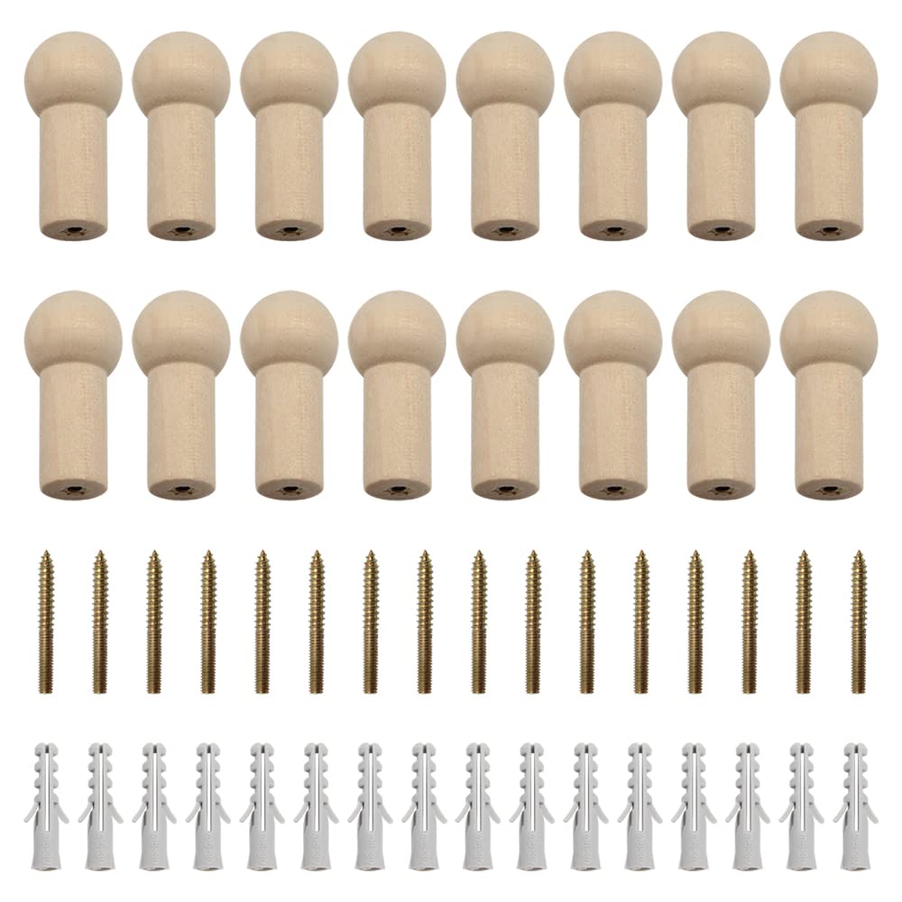 Keboyoe Yingcen 16 Pcs Wooden Coat Pegs Wood Peg Hook Wooden Hat Hooks with Screw 2.5x5.2cm for Wall Coat Hat Towel Robe Hanger Maximum Load 7kg