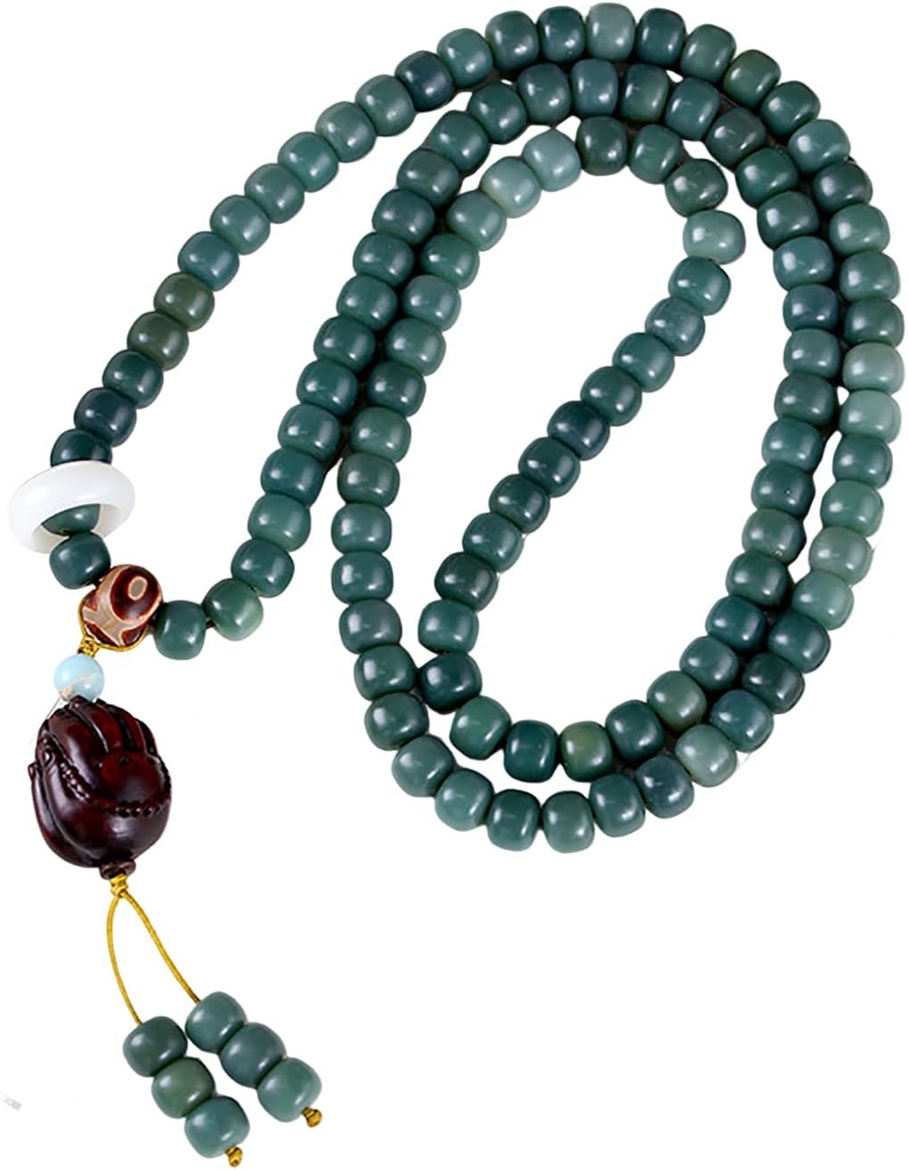 Natural Bodhi Seeds 108 Mala Beads Bracelet for Women Buddhist Prayer Beads Necklace with Praying Hands