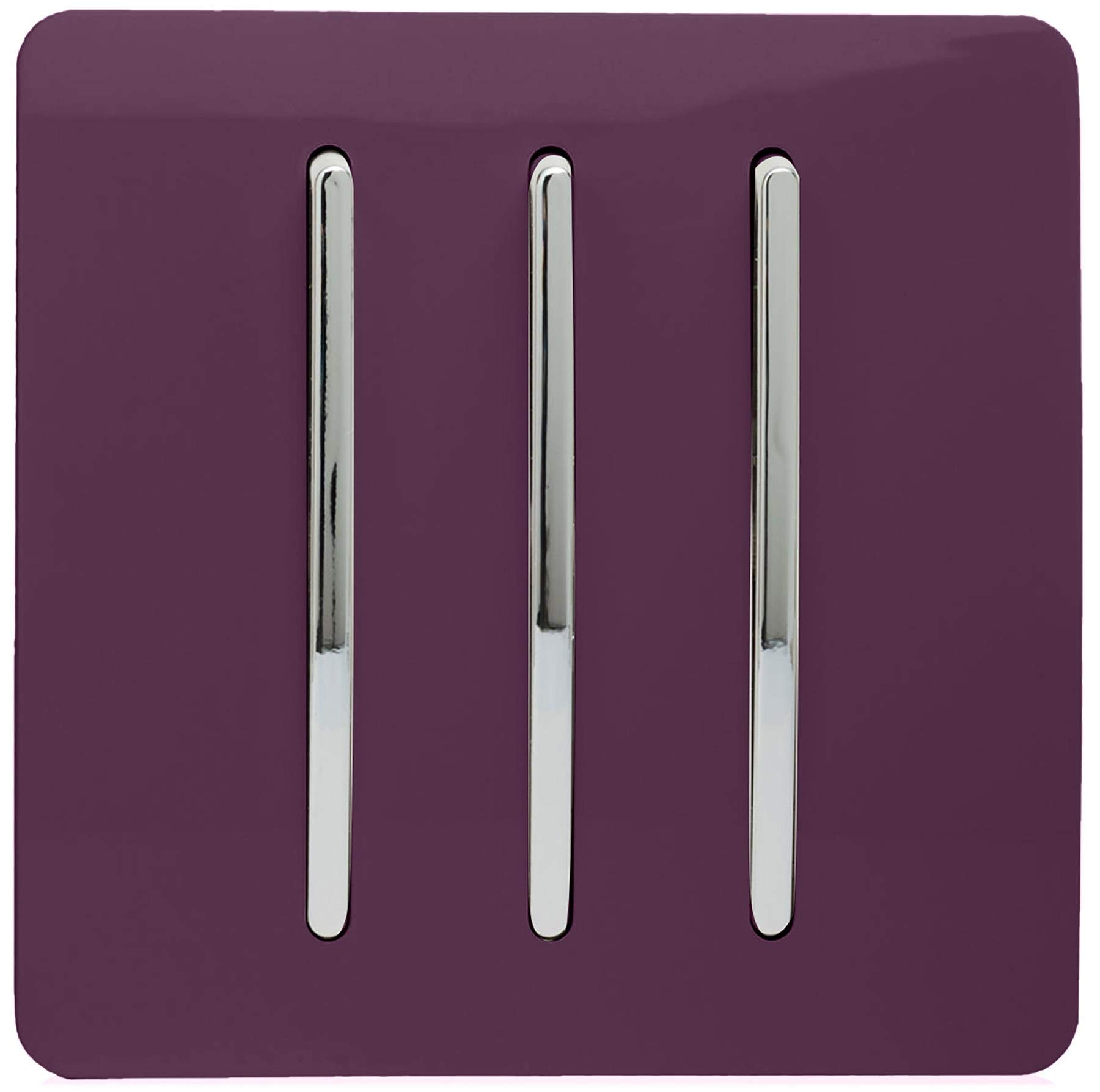 Trendi Switch Trendi 3 Gang 2 Way Artistic Modern Glossy 10 Amp Rocker Tactile Switch Plum Light