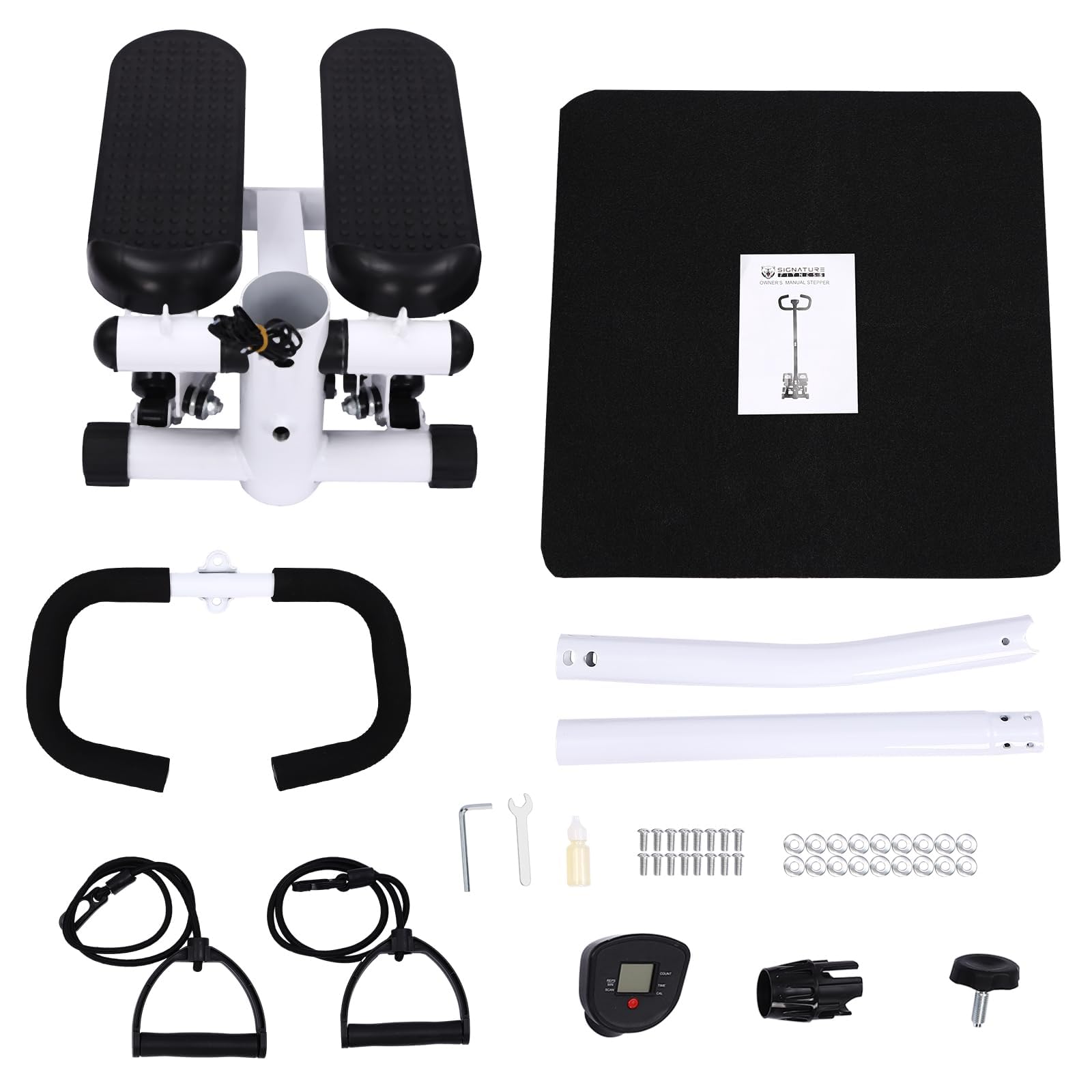 Mini stepper per casa nera Swing Stepper con 150 kg di carico e fasce di resistenza, per allenamento efficace gamba/braccio/butt, attrezzo fitness per casa ufficio