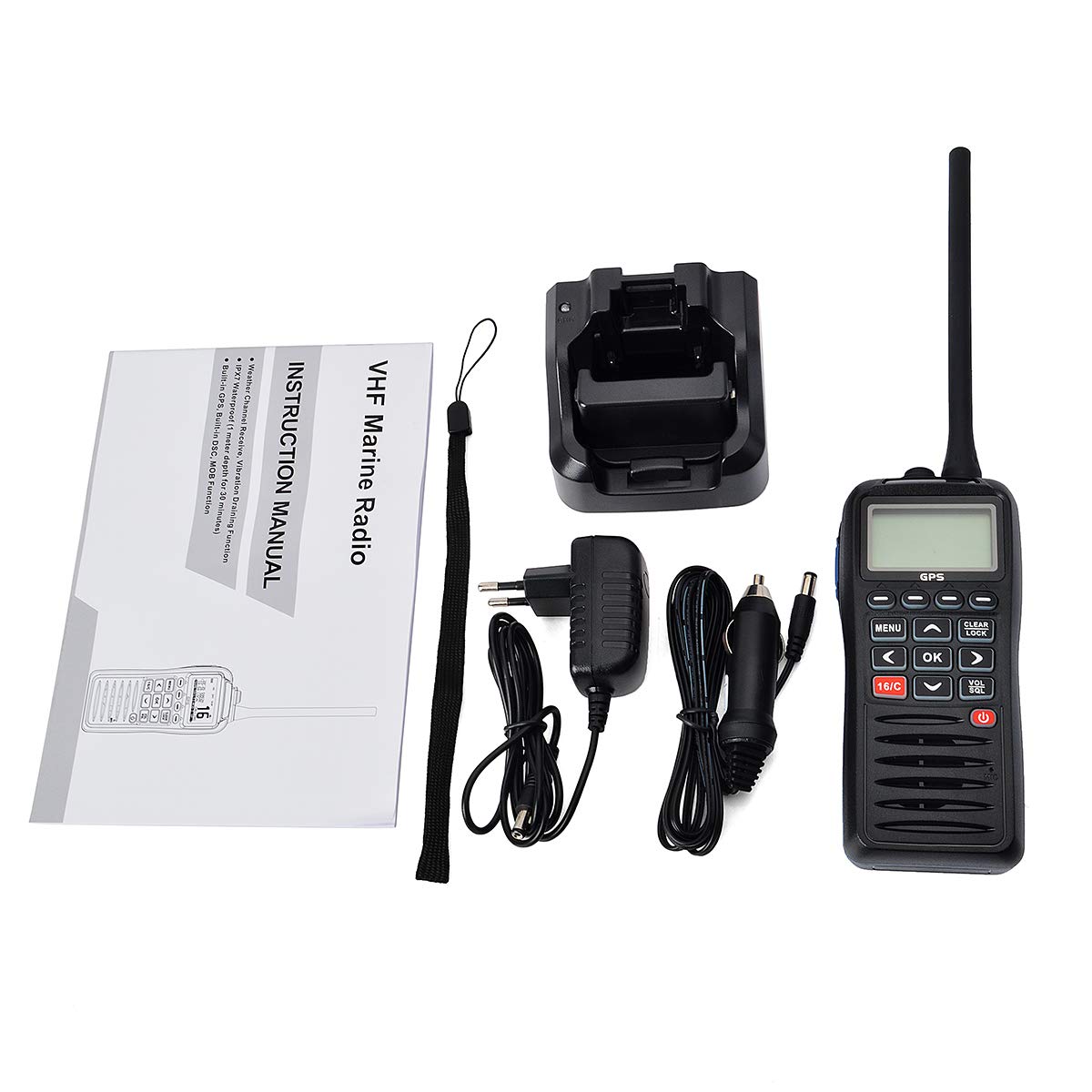 HYS TC-38M IPX7 Radio marine portable portable étanche VHF longue portée avec fonction GPS et MOB DSC intégré pour bateaux