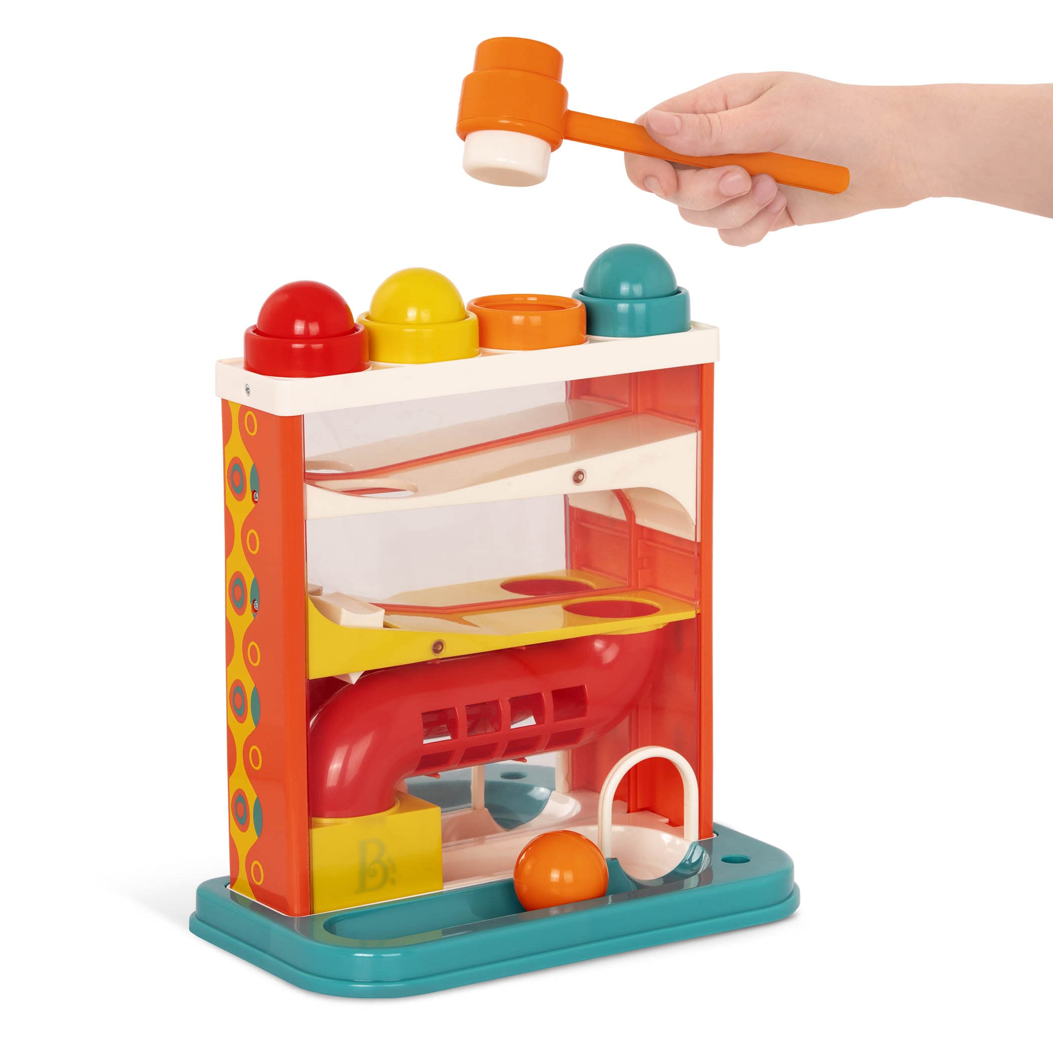 B. – Pounding Toy – 4 Colorful Balls & Hammer – Pound & Play – Developmental & Educational Toy for Toddlers, Kids – 12 Months + – Whacky Ball - Red