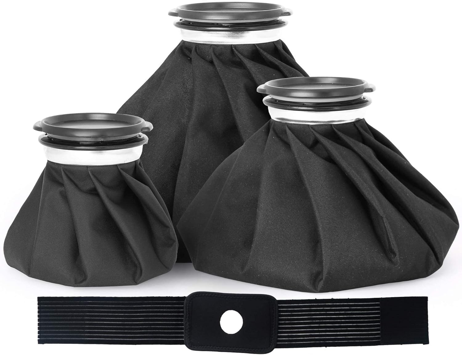 THE WHITE SHOP Ice Cold Pack Reusable Ice Bag Hot Water Bag for Injuries, Hot & Cold Therapy and Pain Relief, 3-Pack, 3 Sizes (6"/9"/11"), (for Hot Therapy no more than 58℃/136.4℉) (black)