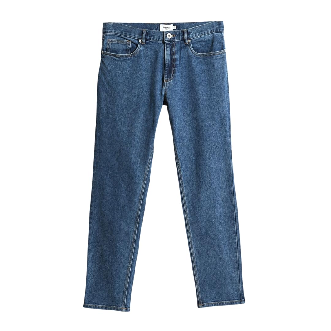 Farah Men's Elm Straight Denim Washed Jeans, 30, Worn Indigo