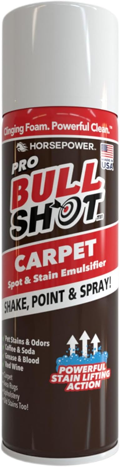 - Bull Shot Carpet Spot & Stain Remover, AS SEEN ON TV, Made In USA, Just Point & Spray, Stain-Lifting Foam-Action, Coffee, Soda, Wine, Grease, New & Old Stains & More