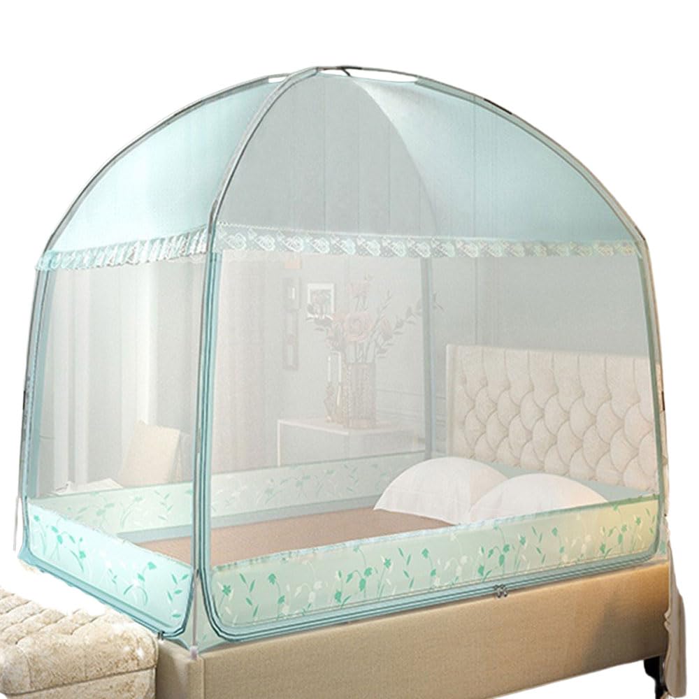 Princess Mosquitera para cama, toldo para tienda de campaña con soporte, se adapta a tamaño individual, matrimonial, queen (azul 1, individual XL)