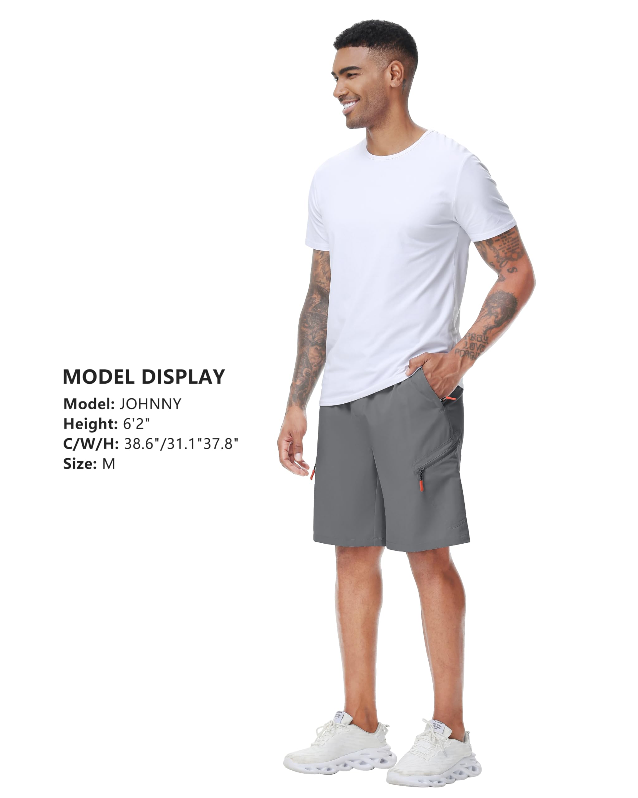 LAZYDAY Pantalones cortos de senderismo para hombre con bolsillos con cremallera, cintura elástica, secado rápido para exteriores, viajes, verano, pesca