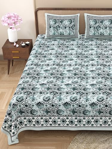 Image of JAIPUR PRINTS 100% Cotton Bedsheet for Double Size Bed bedsheets Rajasthani Jaipuri Printed Double Size Bedsheet with 2 Pillow Cover / 90x100 inch / 235x215 cm / (Multicolor)