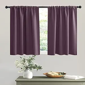 RYB HOME Kitchen Curtains Blackout - Small Window Curtains Thermal Insulated Blackout Privacy Drapes for Kids Nursery Bedroom Basement Cafe Tier, W 52 x L 36, Plum, 2 Panels