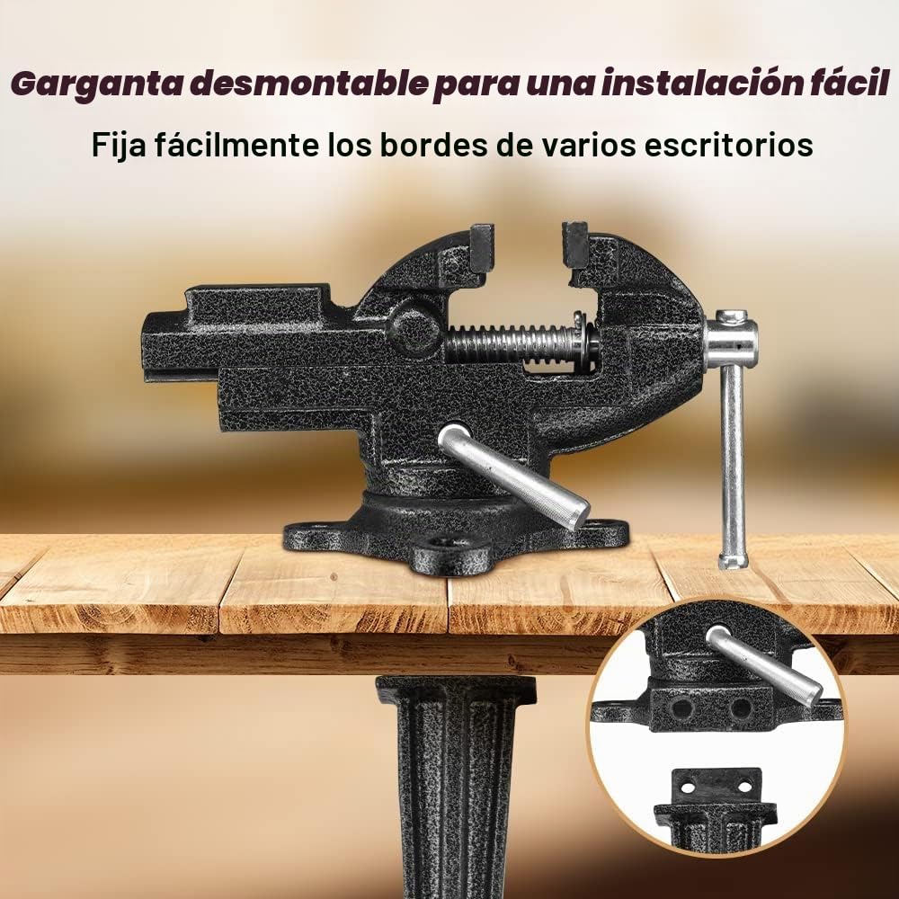 TEENO Ancho de mandíbula 85 mm de banco de trabajo, tornillo con base giratoria de 360 grados, material de acero fundido,potencia de sujeción 800 kg, es desmontable y de doble uso (85 mm) Plata