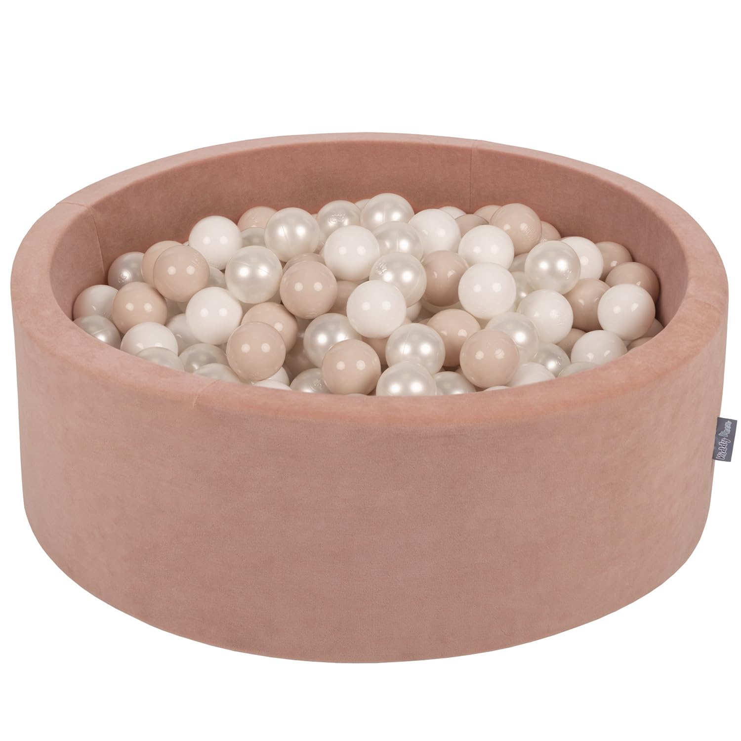 KiddyMoon Piscine À Balles pour Bébé Velours Rond 90X30cm/200 Balles 7Cm Fosses À Boules Jouet Enfant, Rose des Sables: Beige Pastel/Blanc/Perle