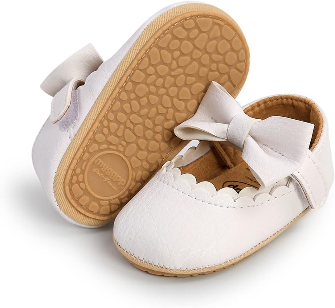LAFEGEN Baby Girls Mary Jane Flats with Bownot Non Slip Soft Sole PU Leather Newborn Infant Toddler First Walker Cirb Dress Shoes
