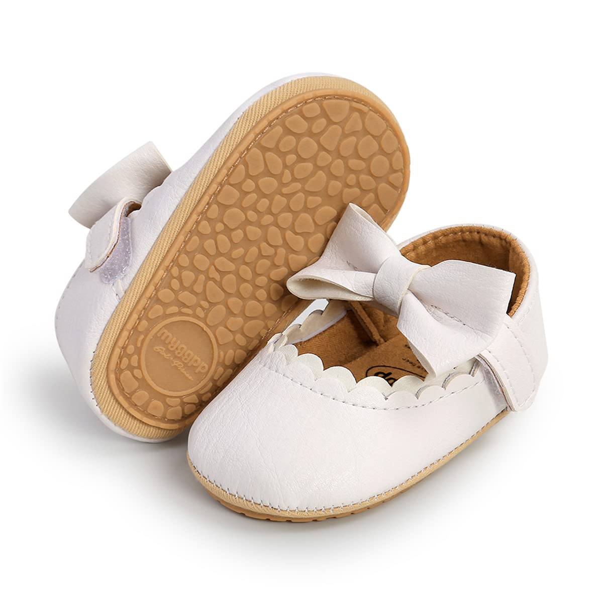 LAFEGEN Zapatos para bebé niña cuero sintético, suela de goma antideslizante para recién nacidos y niños pequeños, 12 blanco, 12-18 mois