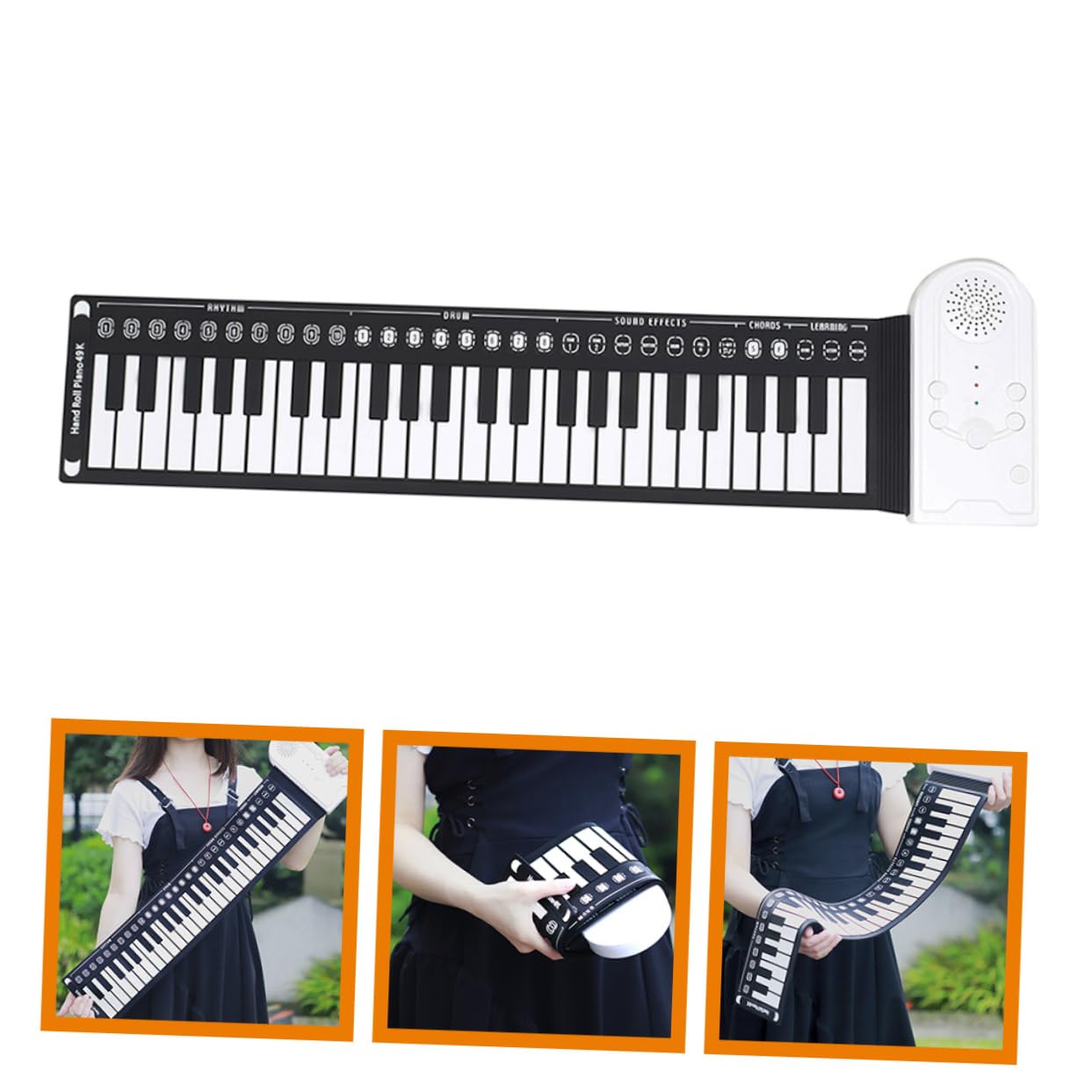 Pianoforte Nero Arrotolabile Pieghevole 49 Tasti Elettronico | Silicone, Altoparlante Integrato, Portatile, per Ragazzo Ragazza e Adulti, Componenti Abs e Elettronici