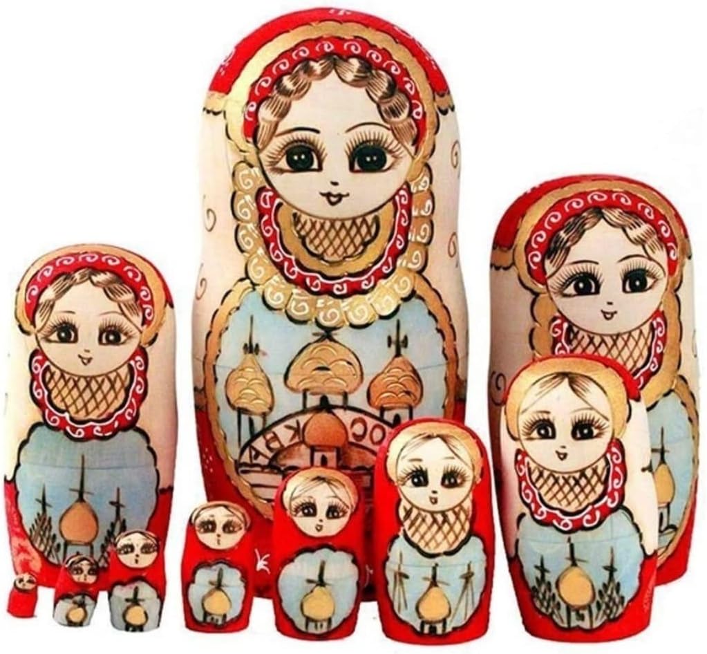 Matryoshka 10 Pieces Creative Wooden Doll Birthday Gift Toy Doll Nesting Doll Stacking Doll(A)