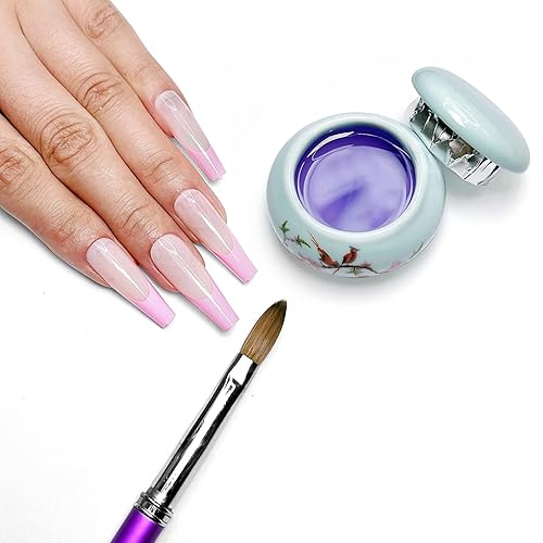 Miniatura 8 de Plato de porcelana con tapa para polvo líquido acrílico, taza de cerámica, cuenco líquido de uñas (YSHJB008) (azul claro)