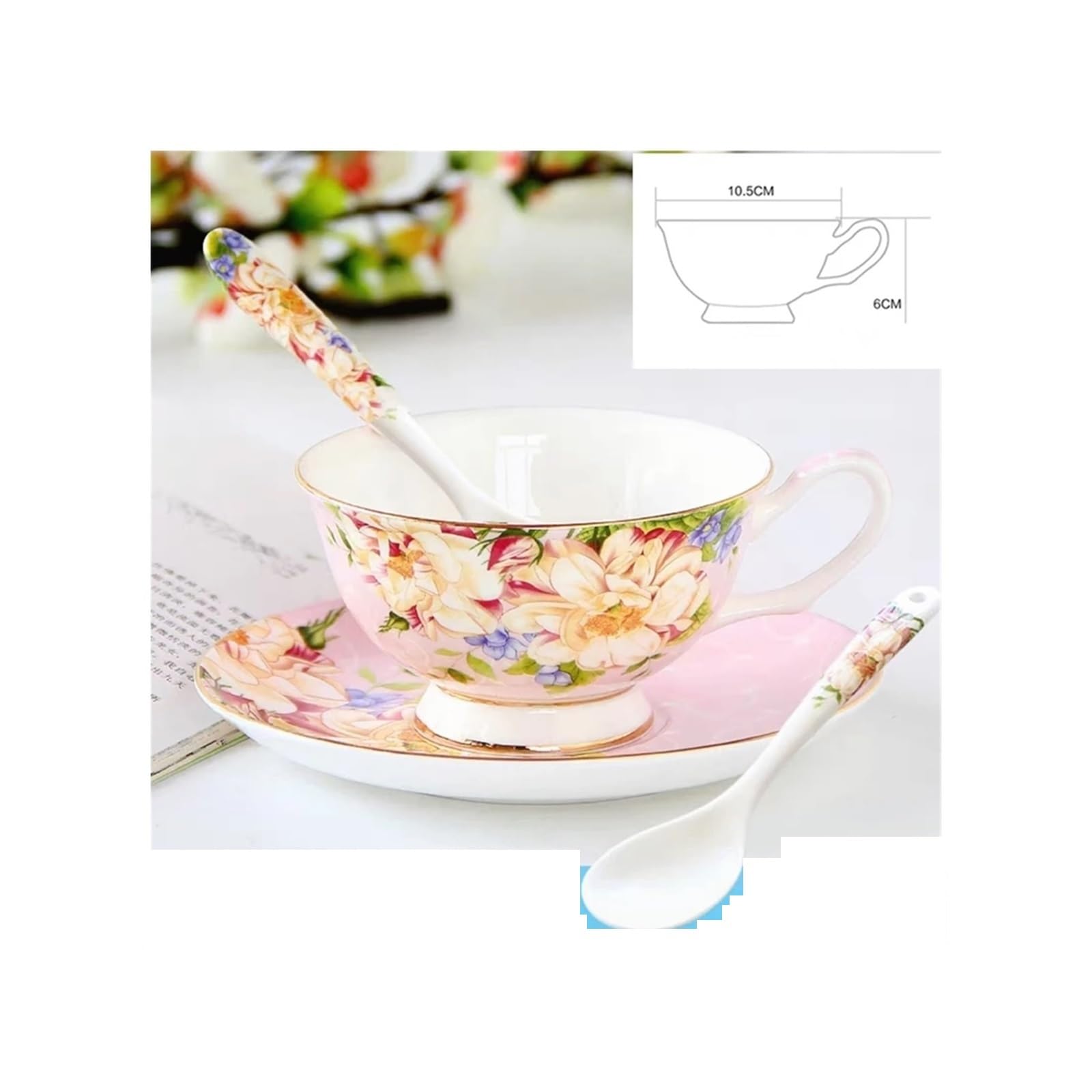 Duże ceramiczne kubki do kawy, Zestaw kubków do kawy i herbaty ze spodkiem łyżeczką, wielokolorowy, 200-300 ml(Blu)