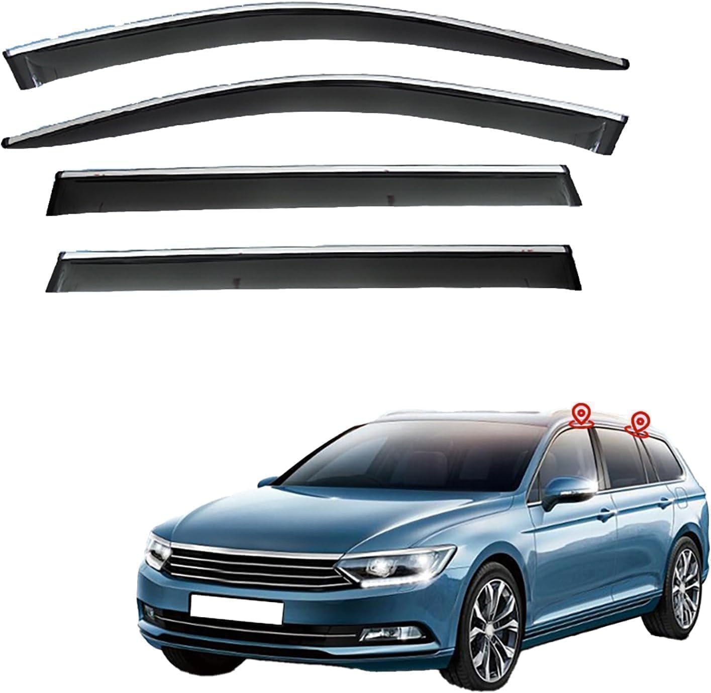 FengXH Window Deflectors for VW Passat Alltrack B8 2016-2020 2021 2022 2023+ - 4pc Smoke Tint, Waterproof, Noise Reducing.