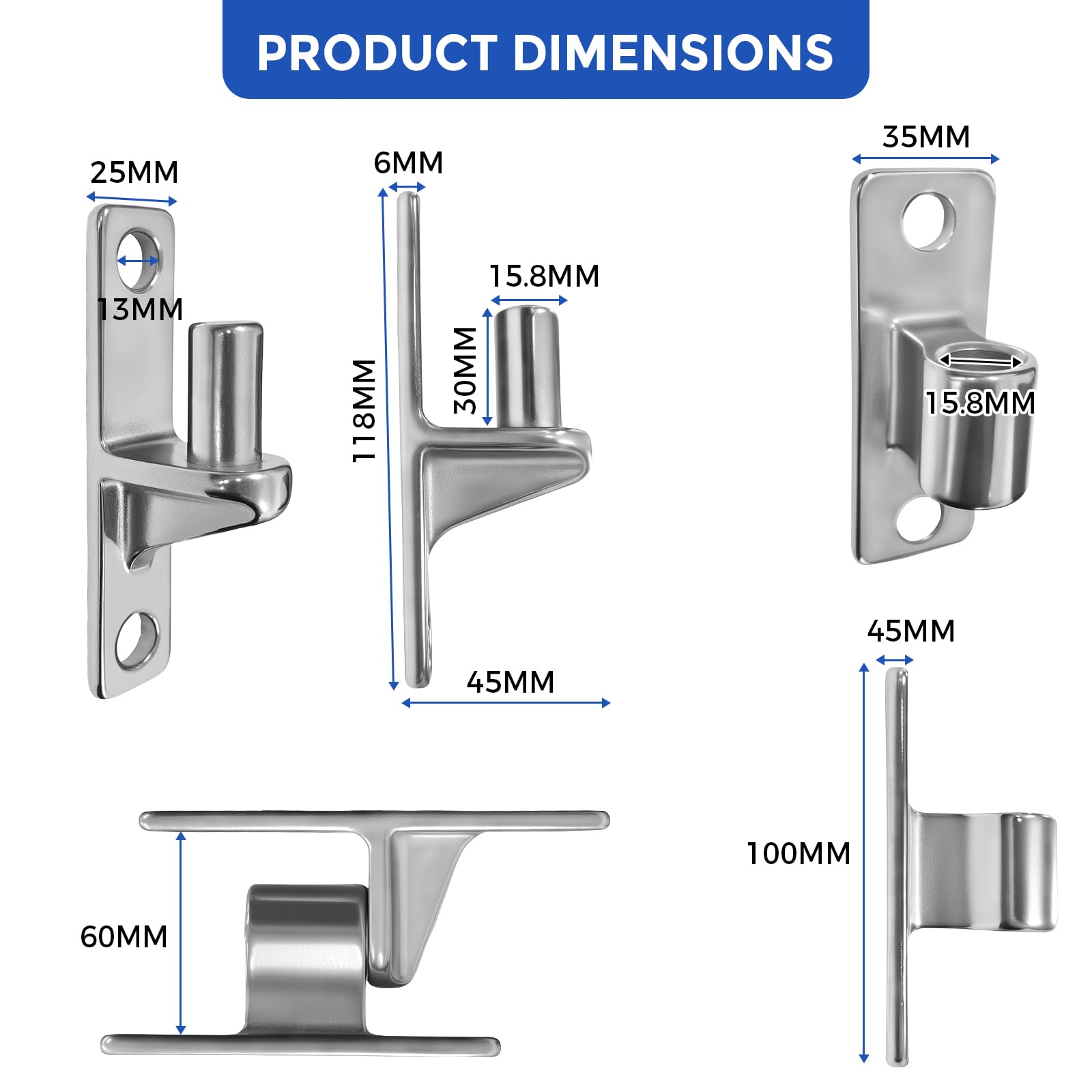 Gate Hinges Stainless Steel, 2 Pcs Heavy Duty Female & Male Hinges Wall Mount - Image 2