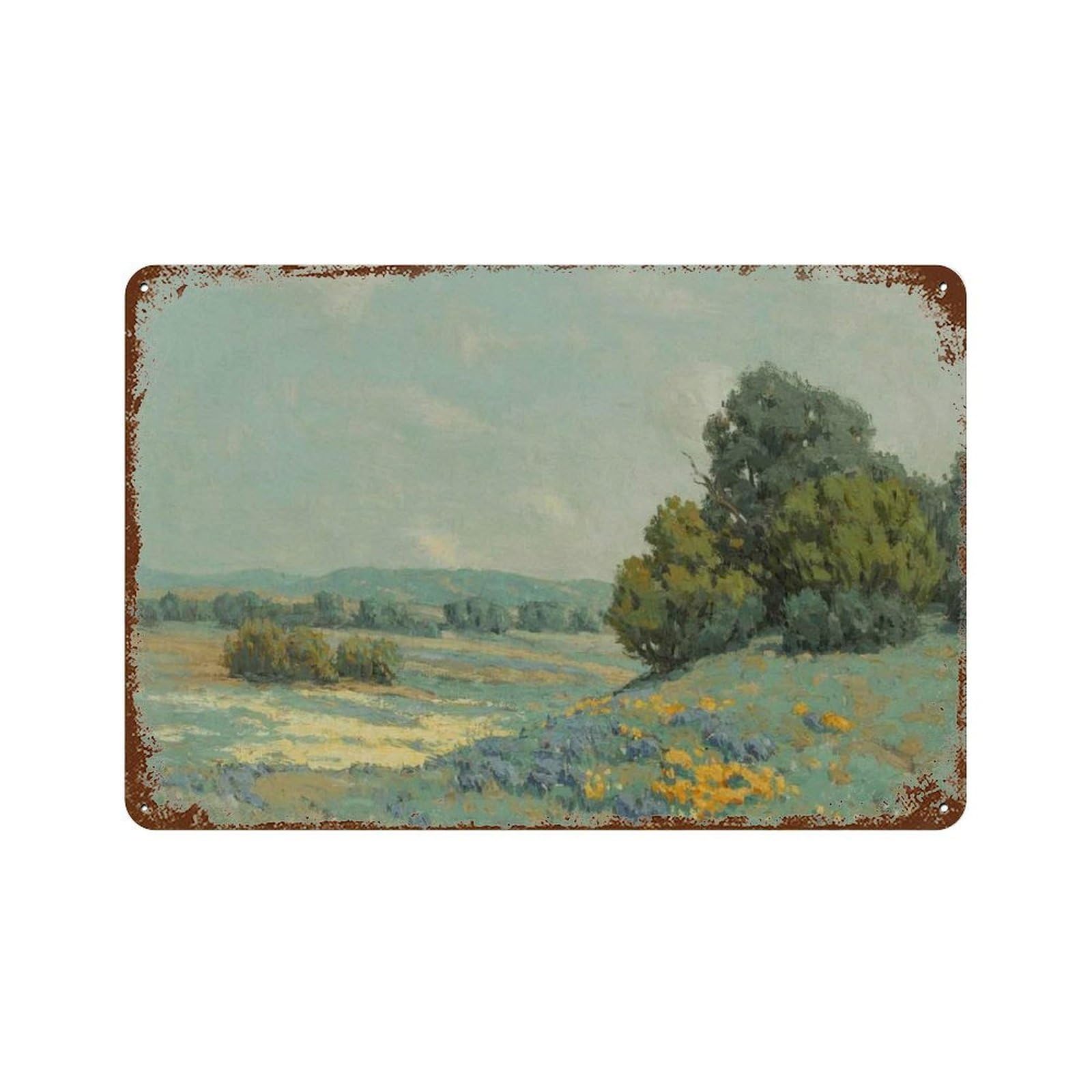xiaoxiaoshen Wildflower Field Retro Landscape Painting Rural Art Wall Decor Art Metal Tin Poster Modern Home Decor Art Home Bar Shop Decorations Vintage Sign 20x30cm
