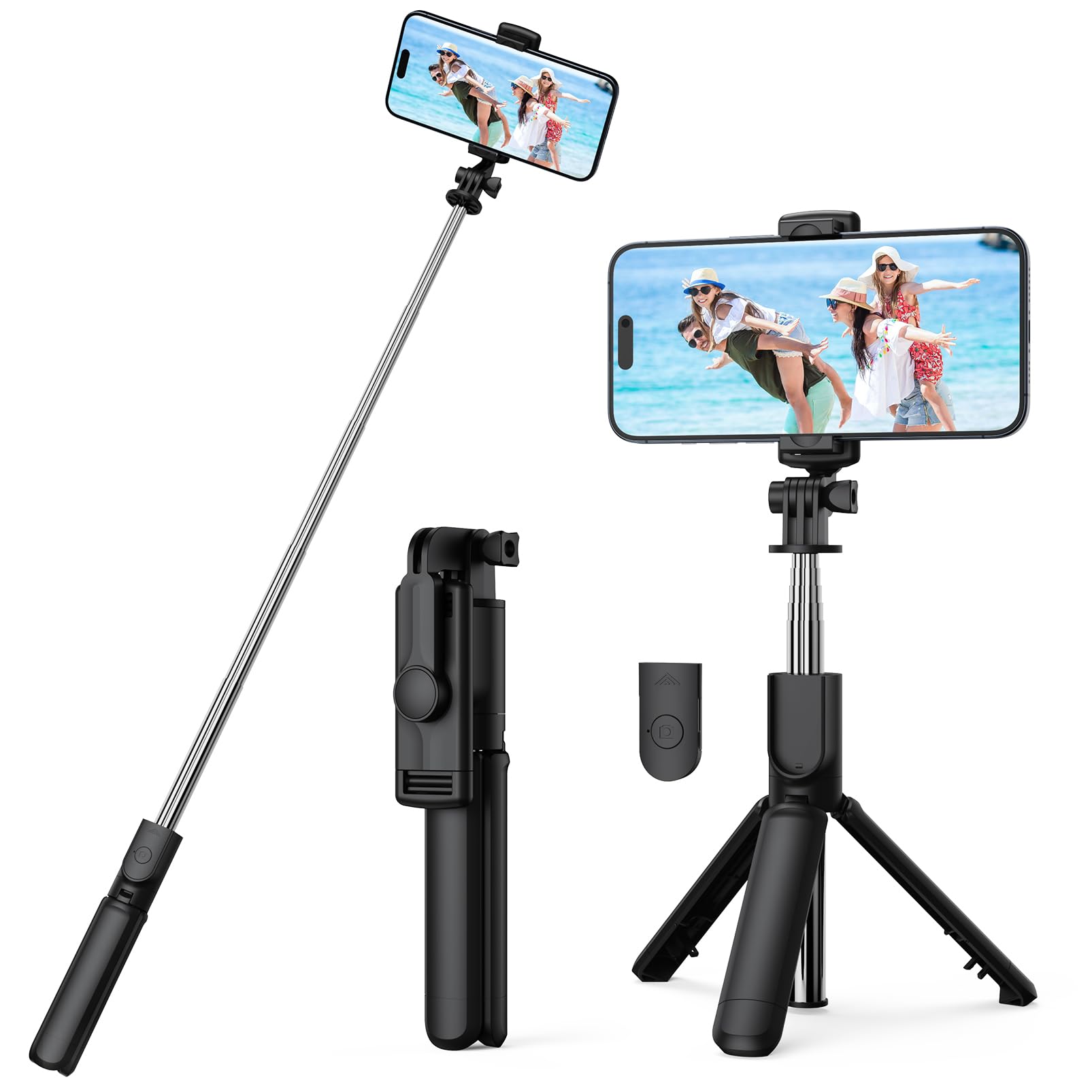 Selfie Stick Tripod, Retractable Selfie Stick Tripod with Wireless Remote Control, for Photograph, Live Streaming, Video Recording, Compatible with Android, iPhone and More
