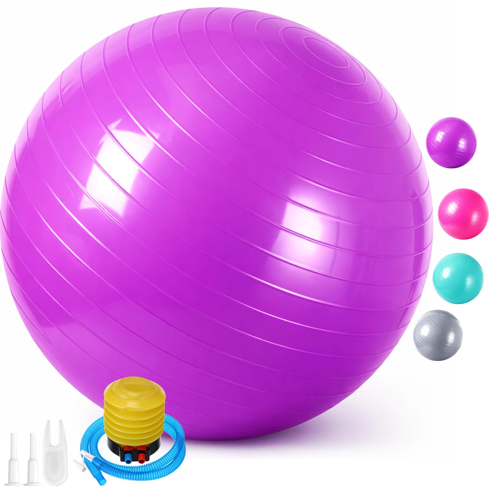 Leyndo 4 Pcs 26 Inch Yoga Exercise Ball Pilates Pregnancy Birthing Fitness Ball with Quick Pump Anti Burst for Improved Posture, Balance, Yoga, Pilates, Training