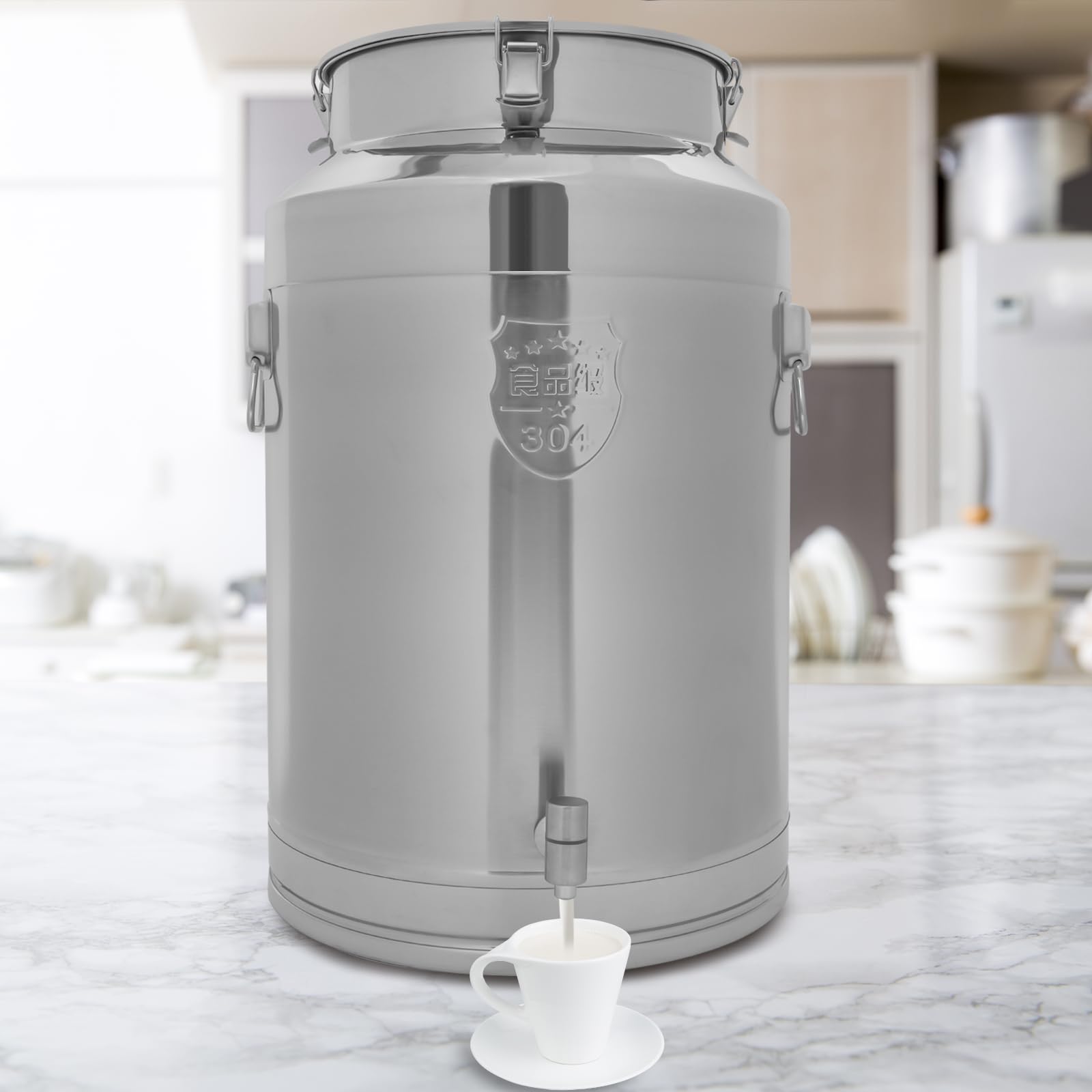 76L Milchkanne mit Hahn, Edelstahl-Milchkanne mit Deckel Milchkännchen Milchtransportbehälter Weinkübel Eimer Flasche Edelstahl-Milcheimer mit versiegeltem Deckel für Getreide Wein Flüssigkeit