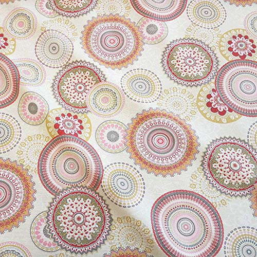 Stoff Meterware Baumwolle Mandala Creme rosa grau Kreise bunt Dekostoff Vorhangstoff Cover