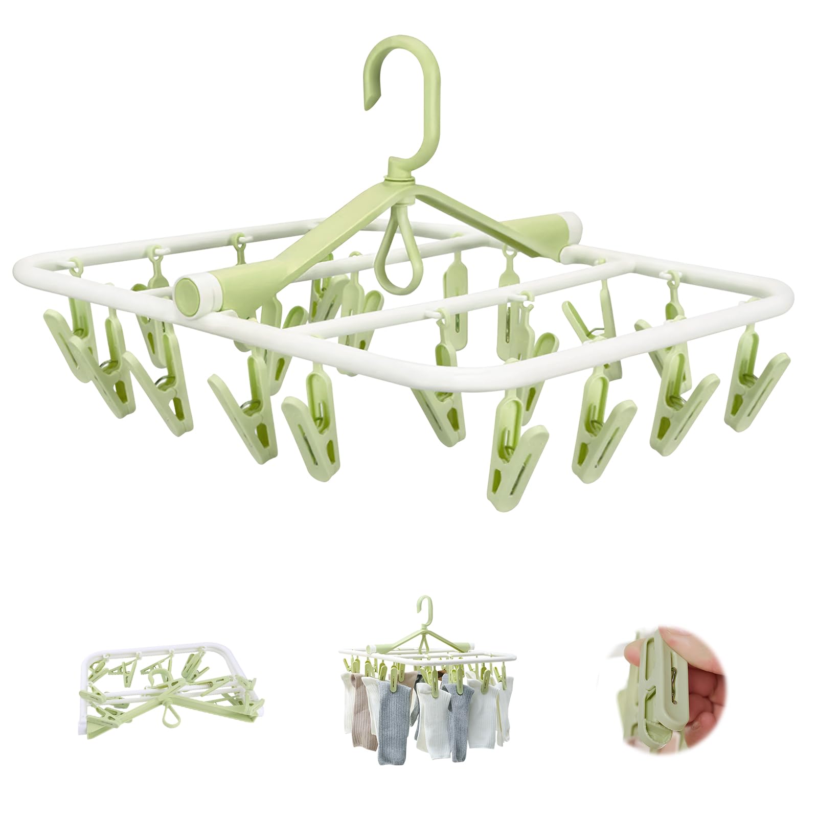 Tendederos Plegables con 20 Pinzas, Tenderetes de Ropa Plegables Interior Exterior, Colgador de Plastico, Tendederos Plegables Pequeños, Tendedero Balcon para Calcetines, Ropa Interior, Toallas