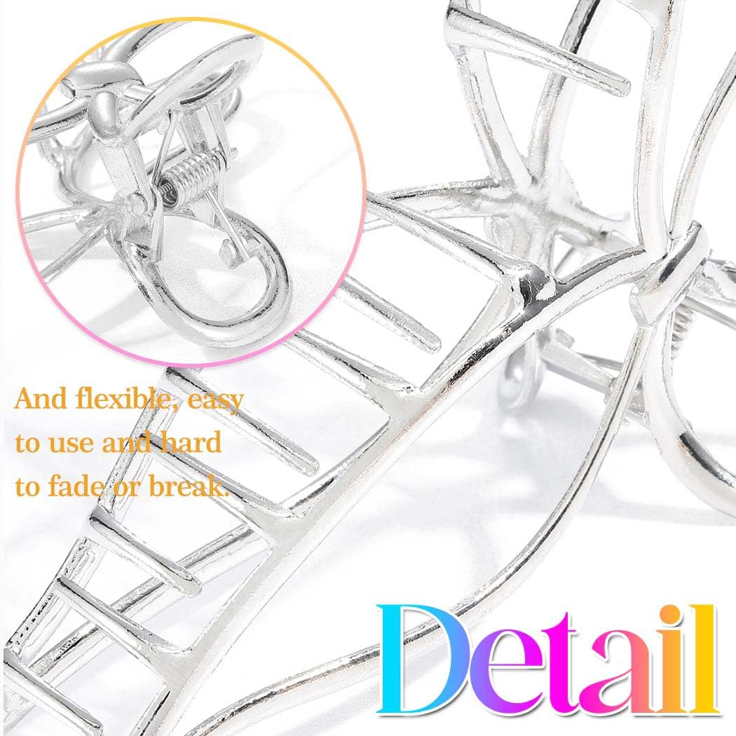 Reaky Bow Claw Clip Gold Metal Hair Clips Large Hair Claws Hair Accessories for Women, Gold,Silver, 1 count (Pack of 2) - Image 4