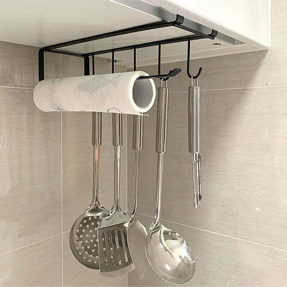 Portarotolo da cucina, in acciaio inox, per asciugamani di carta, sotto l'armadio, per bagno, cucina, accessori (nero)