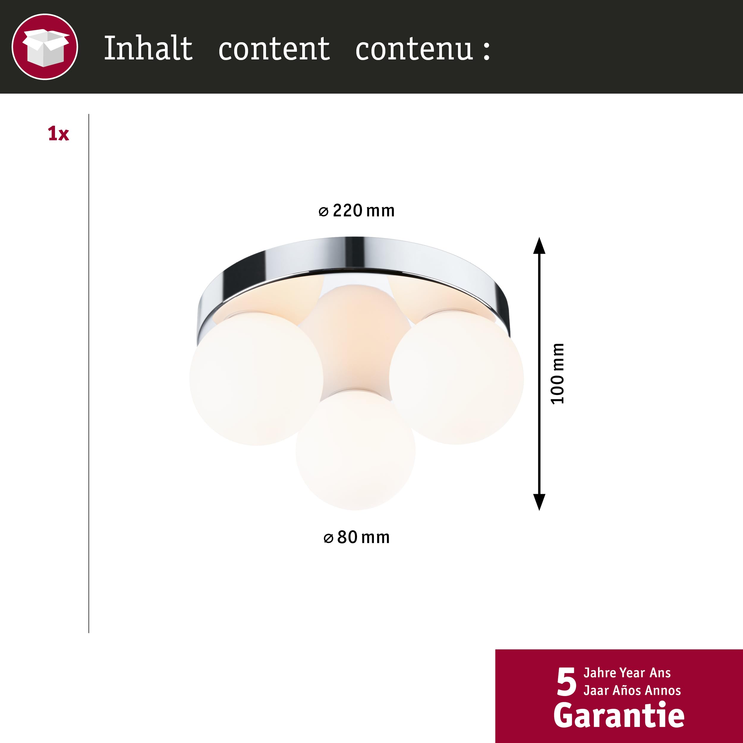 Paulmann 71062 Deckenleuchte Selection Bathroom Gove IP44 G9 230V max. 3x20W dimmbar Chrom, Satin Badleuchte - ohne Leuchtmittel