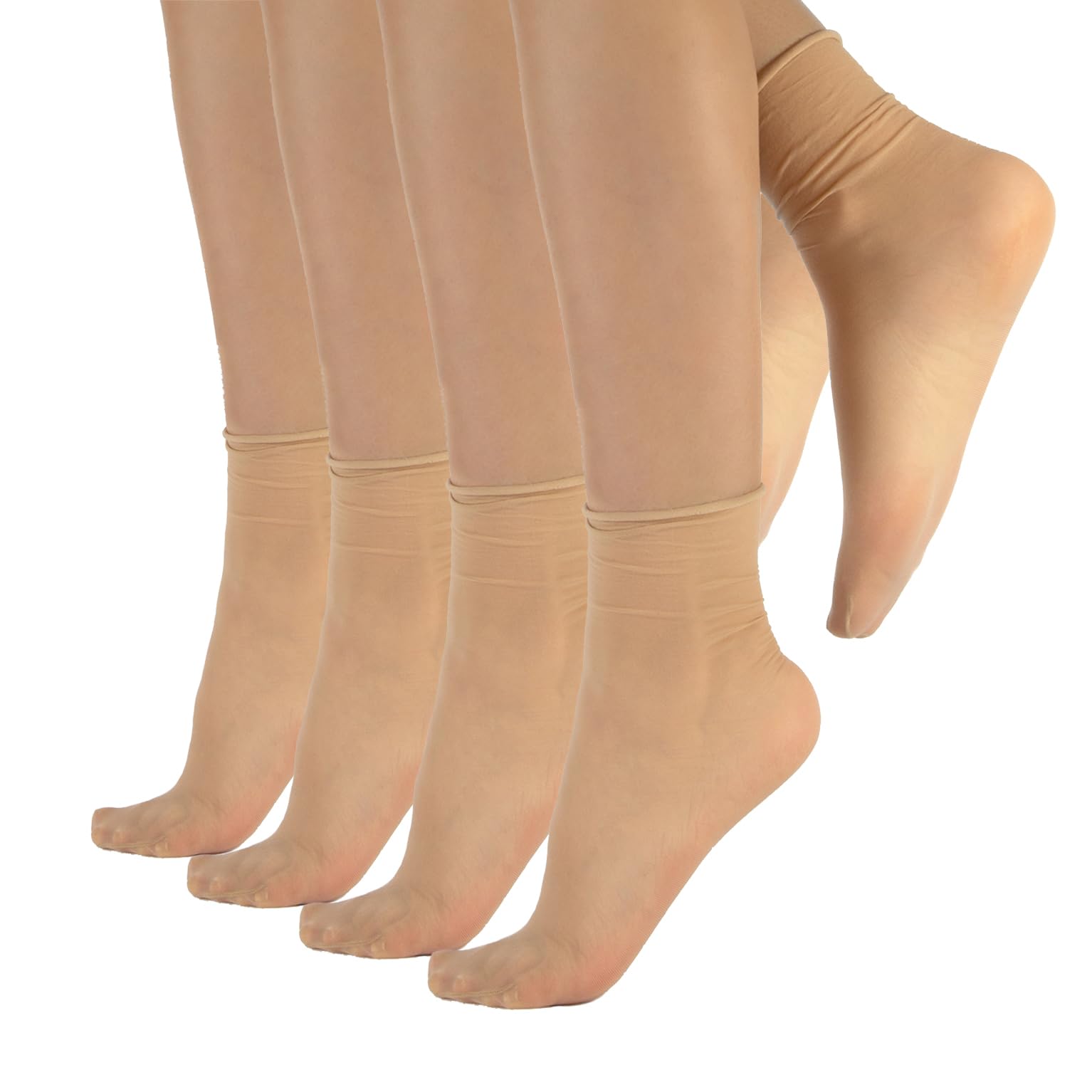 4 PAIRS SHEER POP SOCKS | NON ELASTIC BAND ANKLE SOCK | 20 DEN | ITALIAN HOSIERY | (skin)