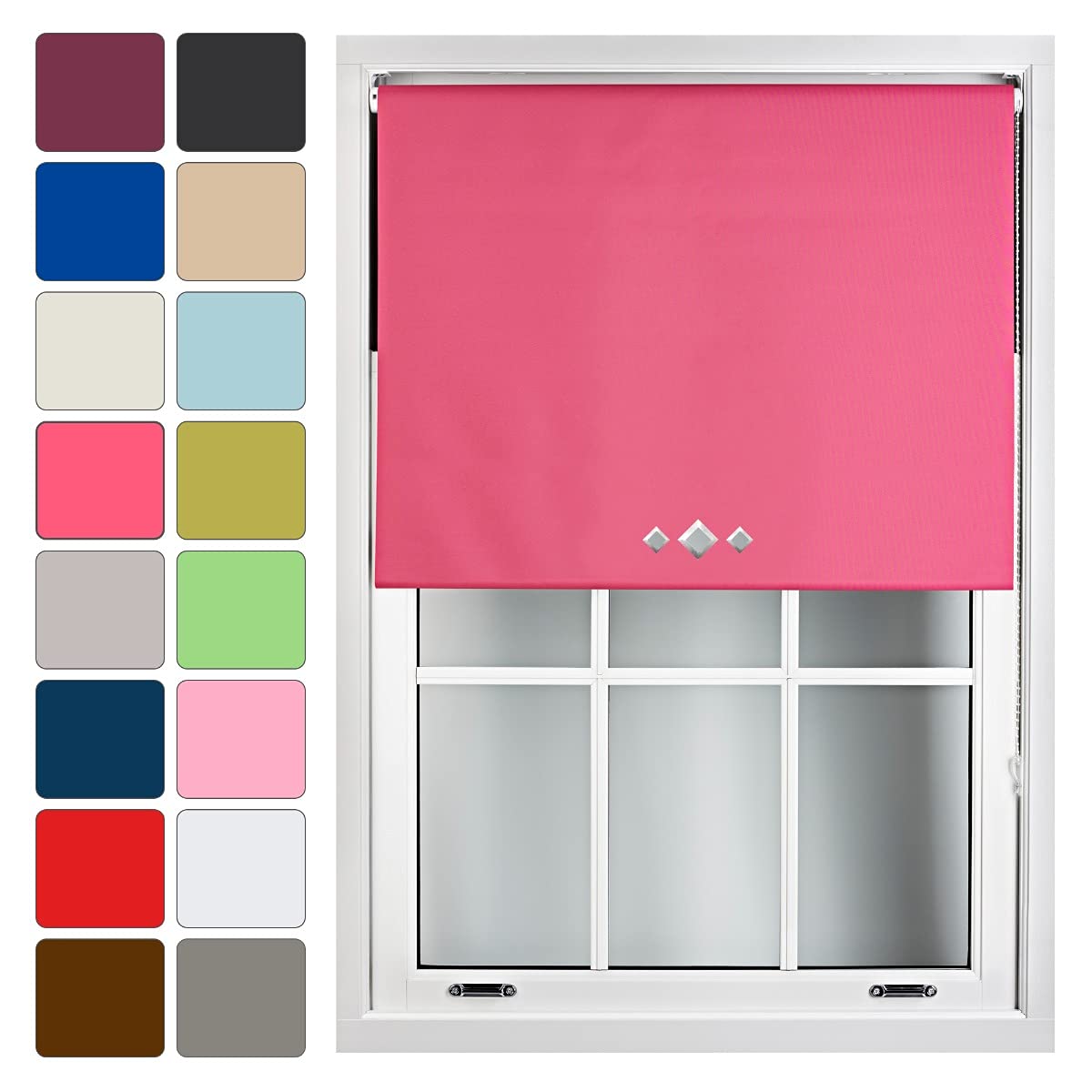 FURNISHED Blackout Roller Blind with Triple Diamond Eyelets Made to Measure, Fuchsia, 120cm x 165cm