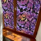 Halloween Window Stickers Privacy Film Static Window Sticker Decal Halloween Bat Window Decals Film Purple Stained Glass Clings Windows Art for Home School Office Glass Decoration - Image 2