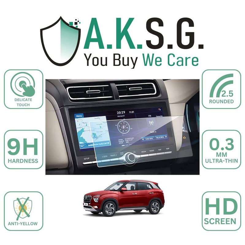 Image of A.K.S.G. 9H Unbreakable Car Infotainment System Screen Protector Compatible With Hyundai Creta 10.25 Inch [2020-Running] Not a Tempered Glass [Transparent]