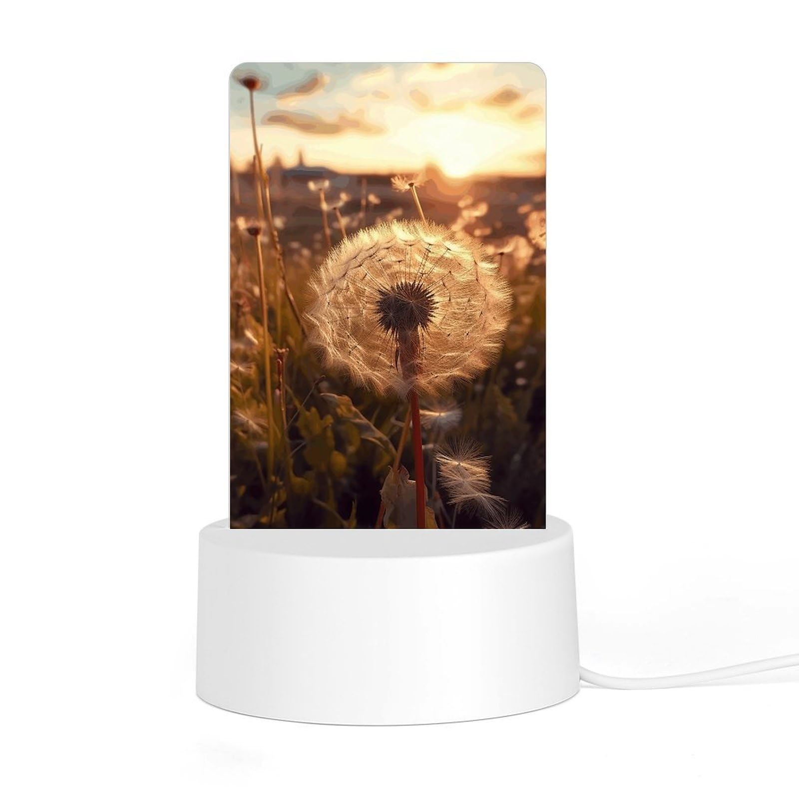 JTREHY - Acrylic Night Light with Base, Dandelion at Dusk - LED Desk Night Light for Bedroom Bathroom Hallway Holiday Gift