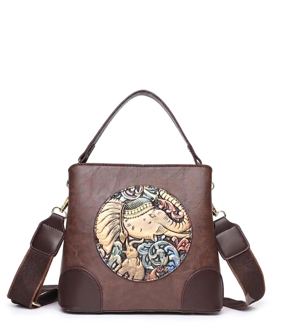 DecorativeDreams Luxury Leather Sling & Hand-Held Bag for Women | Stylish Studded Crossbody Handbag for Casual, Party & Travel - Elephant Design 1-picture-19