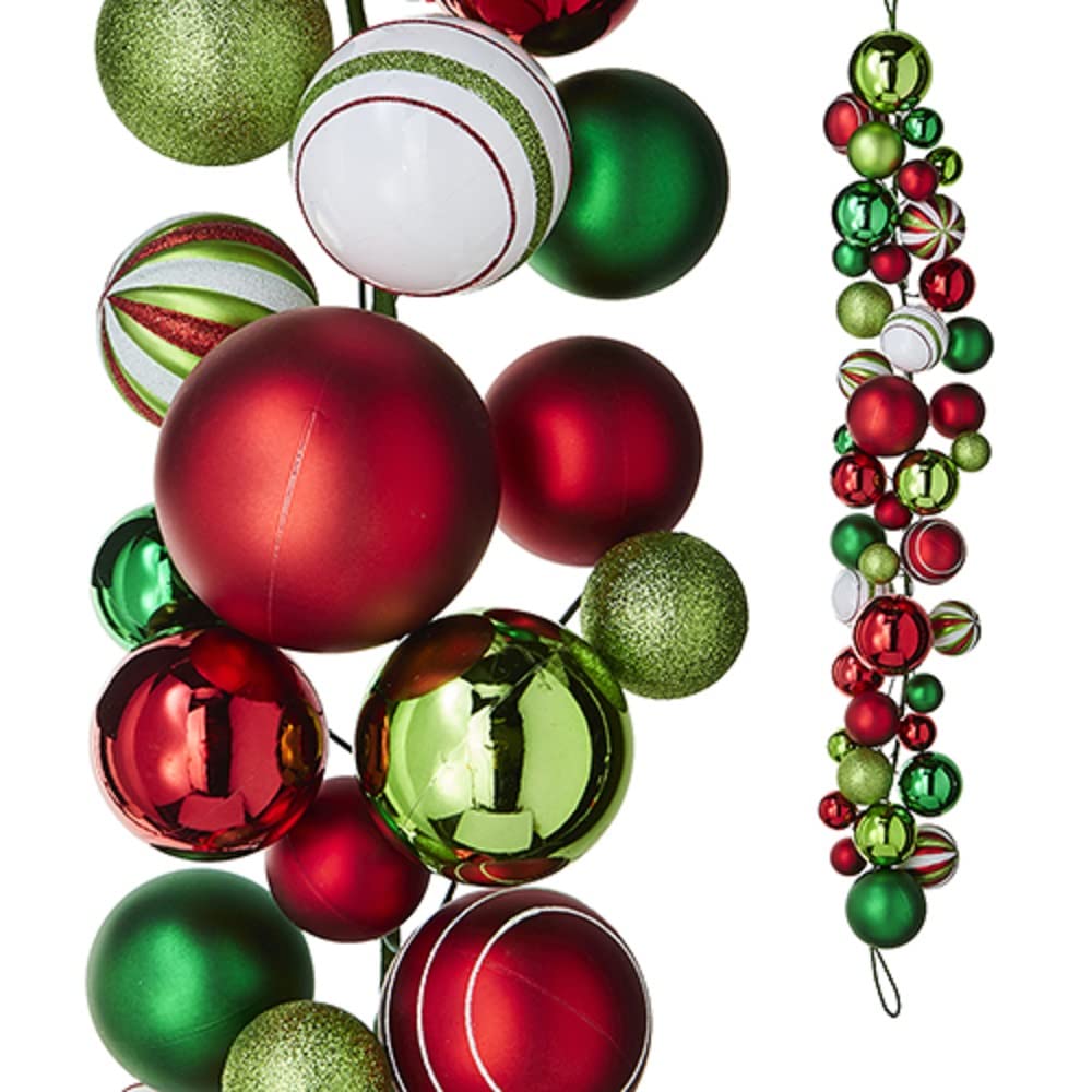 RAZ Imports Ball Garlands 2022 4' Red, Green and White Ball Garland
