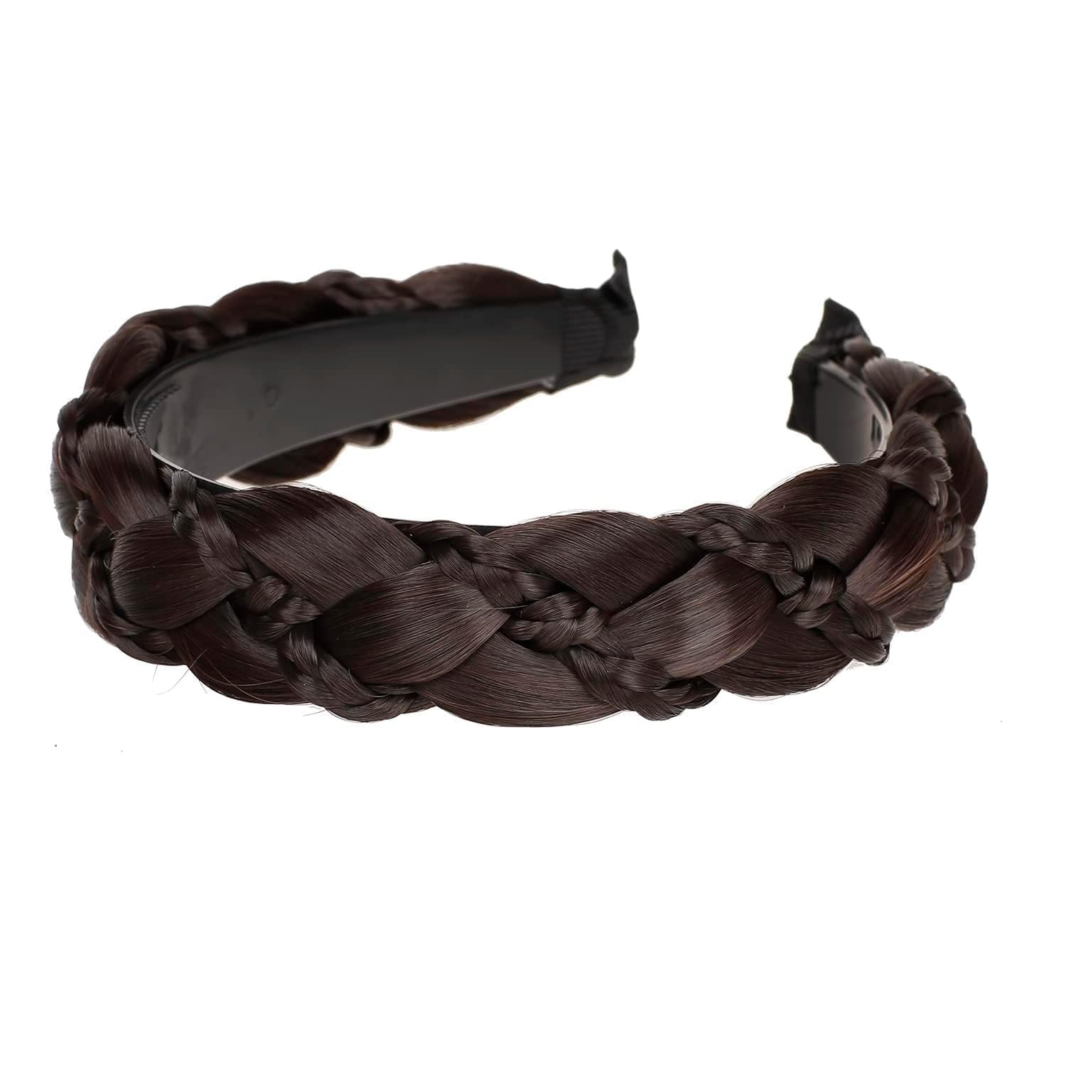 1PCS 5 Strands Headband Synthetic Hair Plaited Headband Braid Braided With Teeth Hair Band Accessories for Women Girl (Brown)