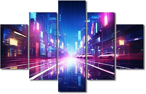 Miniatura 74 de Lienzo decorativo moderno para pared, pintura artística Cyberpunk, impresión de 5 paneles, decoración de lienzo para sala de estar para dormitorio