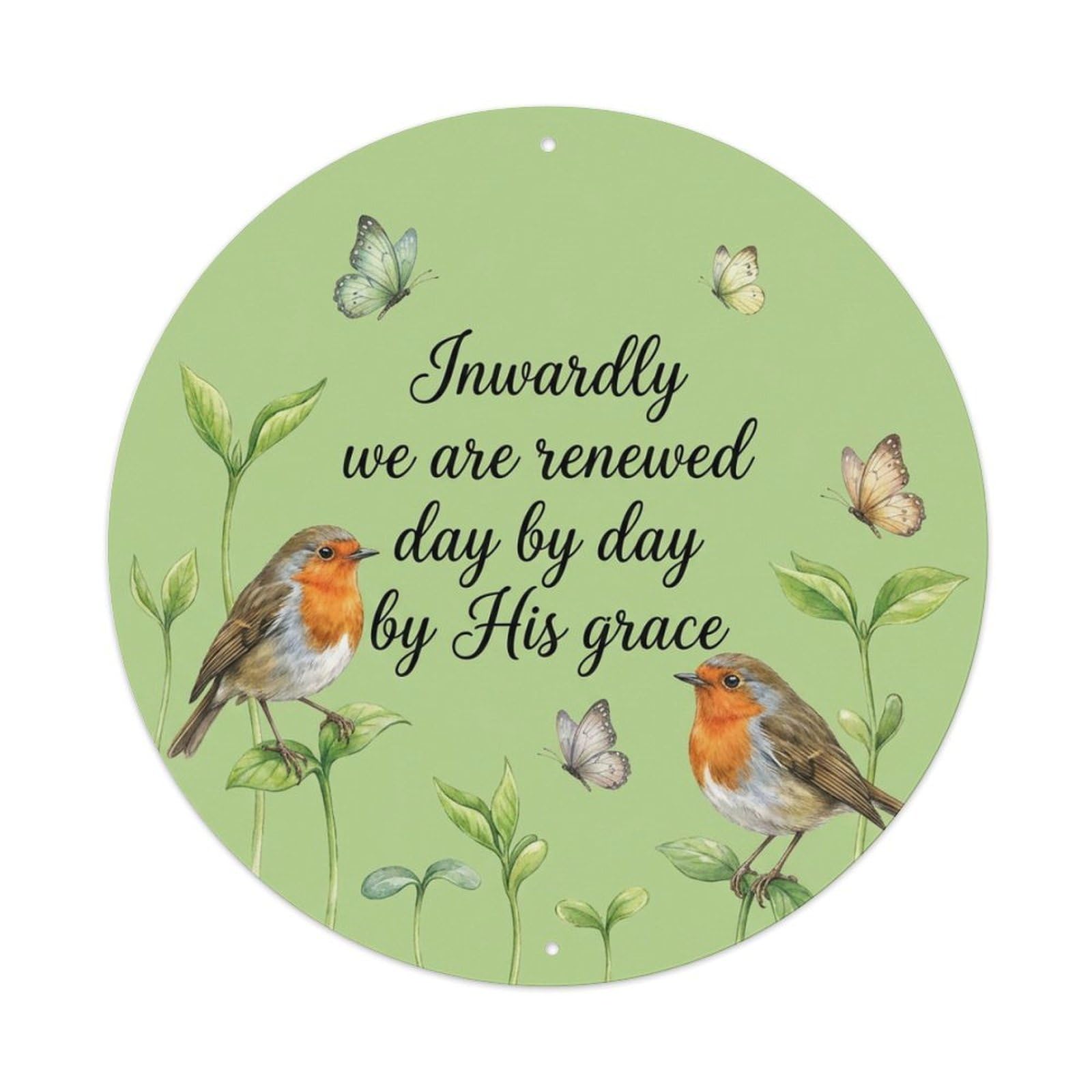 Daily Renewal Grace European Robin Quote Metal Tin Sign