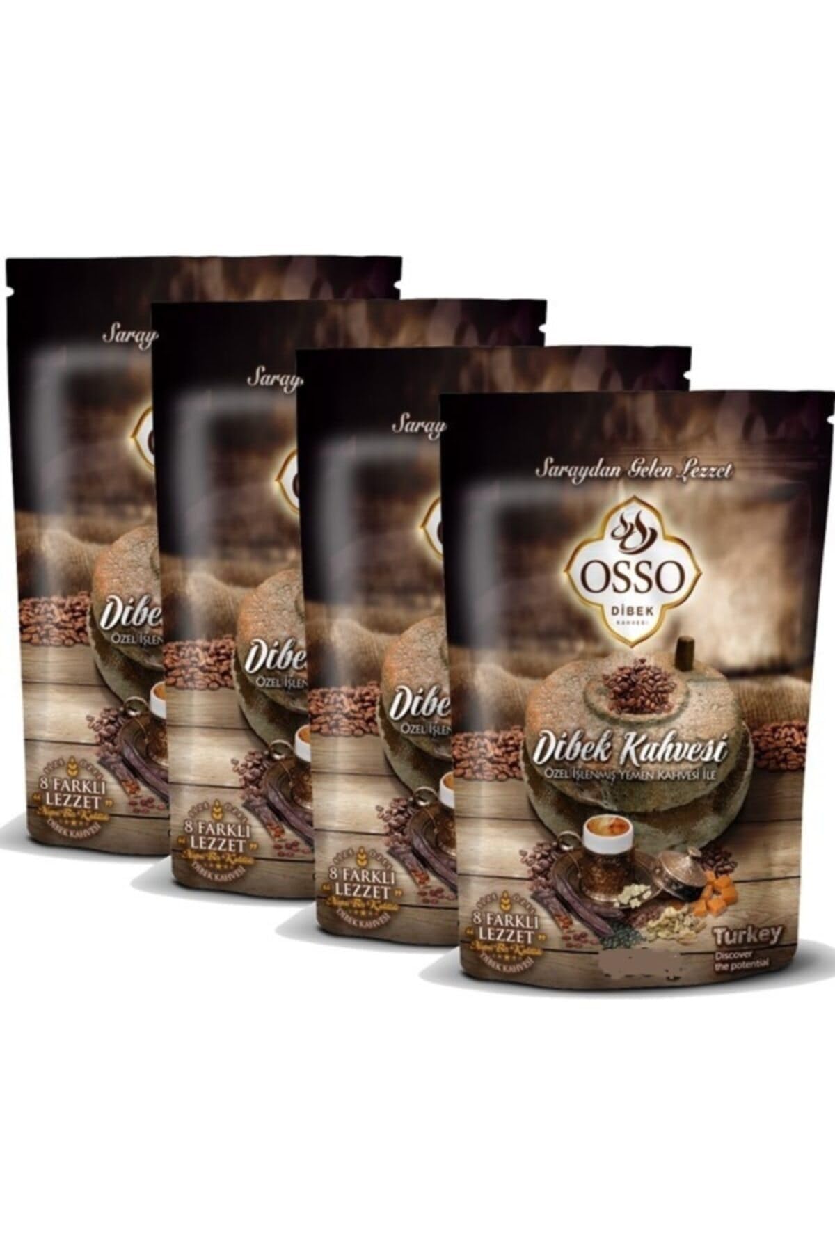 Turkish Dibek Coffee ,Dibek Kahvesi ,Ottoman Style Turkish Dibek Handmade Grounded Coffee ,Eight Flavors Together ,By Osso 7.1 oz (200 gr) Fresh Roasted, Non-GMO Halal قهوة تركية