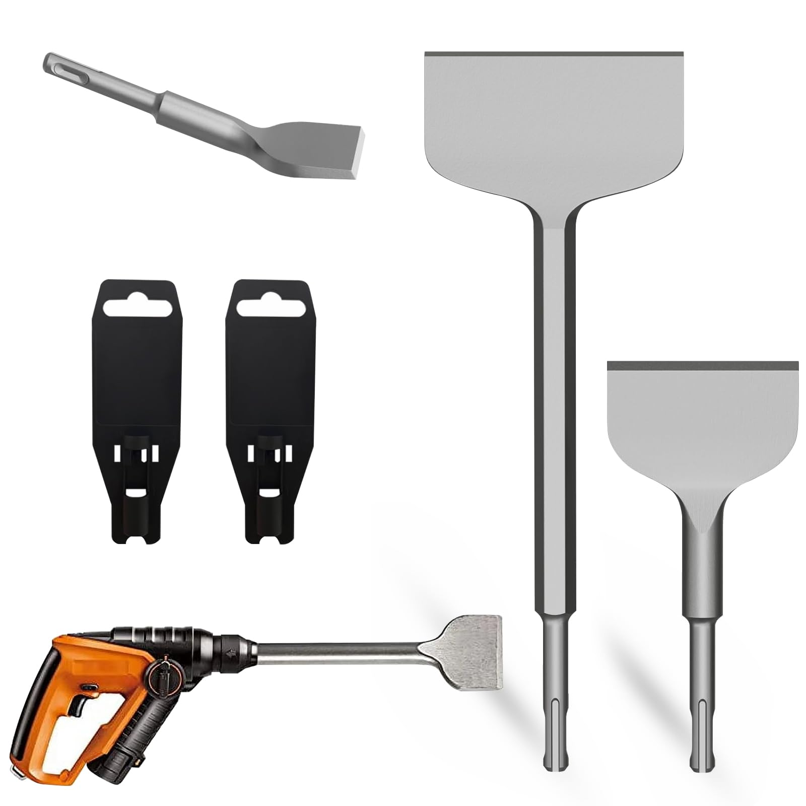 SDS PLUS - Juego de 2 cinceles para azulejos, 75 x 165 mm y cincel plano de 100 x 280 mm, para azulejos, hormigón, piedra natural, mampostería, trabajos estándar de bricolaje, etc