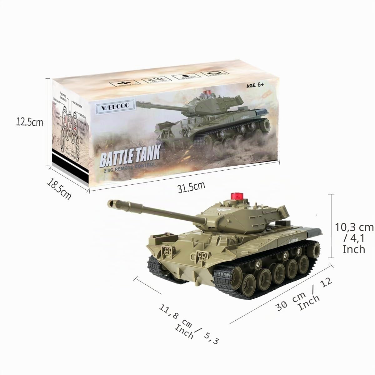 RC Tank Military Truck Vehicle RC Car 2,4 GHz Radio Control Military Combat Tank Toys 270° Rotation Reality Sounds a Good Gift for Boys