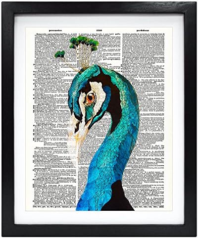 Susie Arts 8X10 Unframed Peacock Illustration Upcycled Vintage Dictionary Art Print Book Art Print Home Decor Wall Art V009